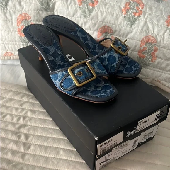 Coach Margot Denim Sandal Kitten Heel